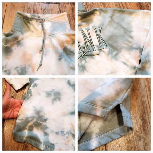 🔹️Victoria's Secret PINK Optic White Seasalt Tie Dye Cowl Neck Sweatshirt Small - Picture 6 of 12